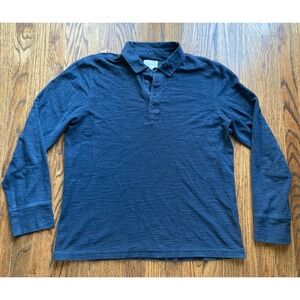 Billy Reid Long Sleeve Polo Shirt Mens Size Large Navy Blue 100% Cotton